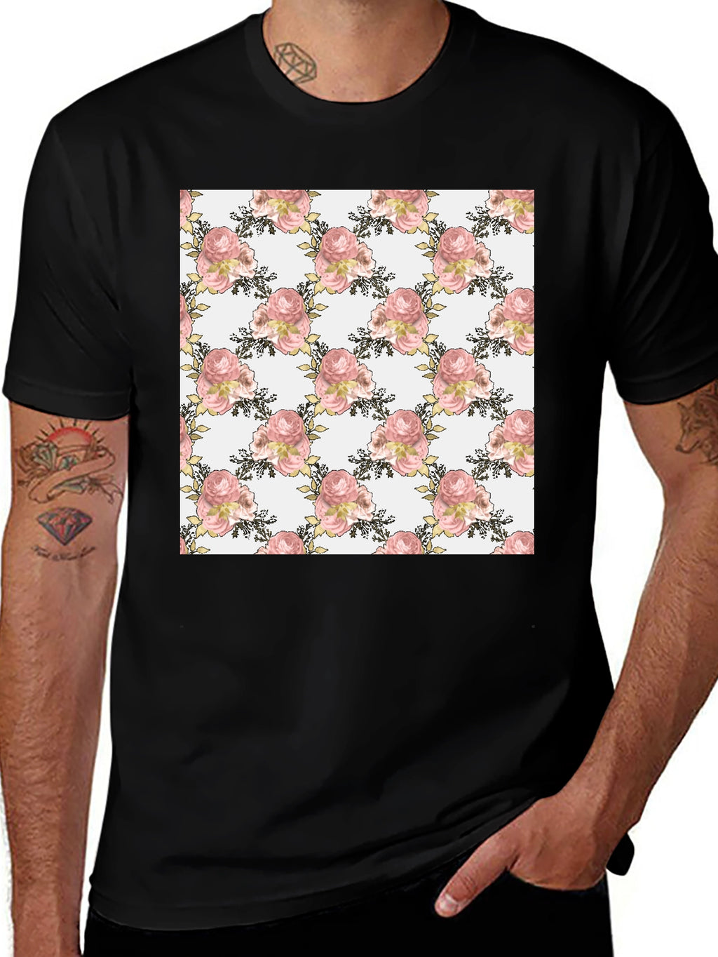 Floral Rose Pattern T-Shirt Stylish Menswear