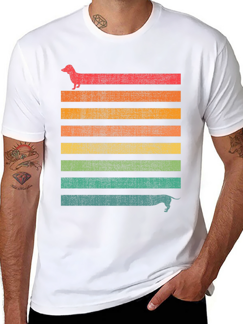 Dachshund Retro Striped Tee