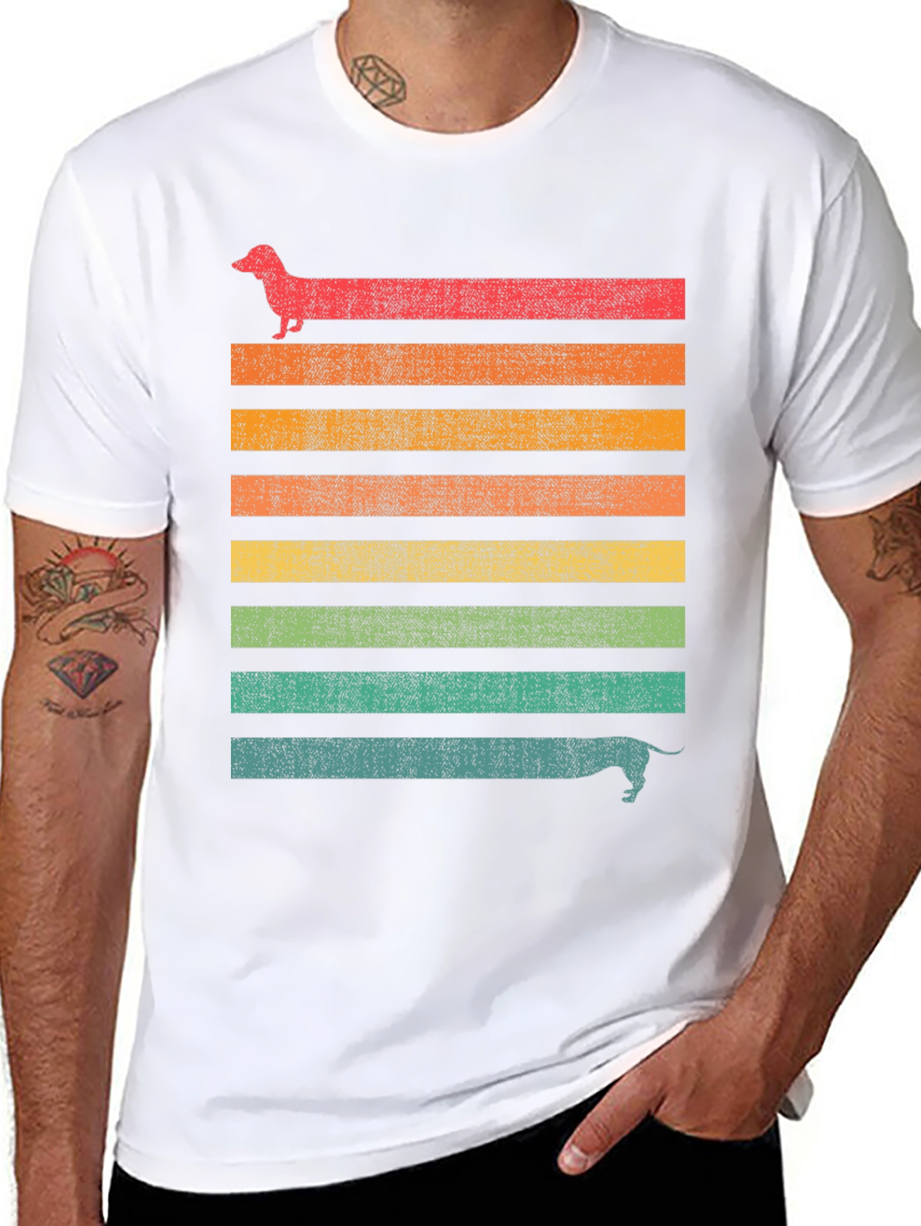 Dachshund Retro Striped Tee