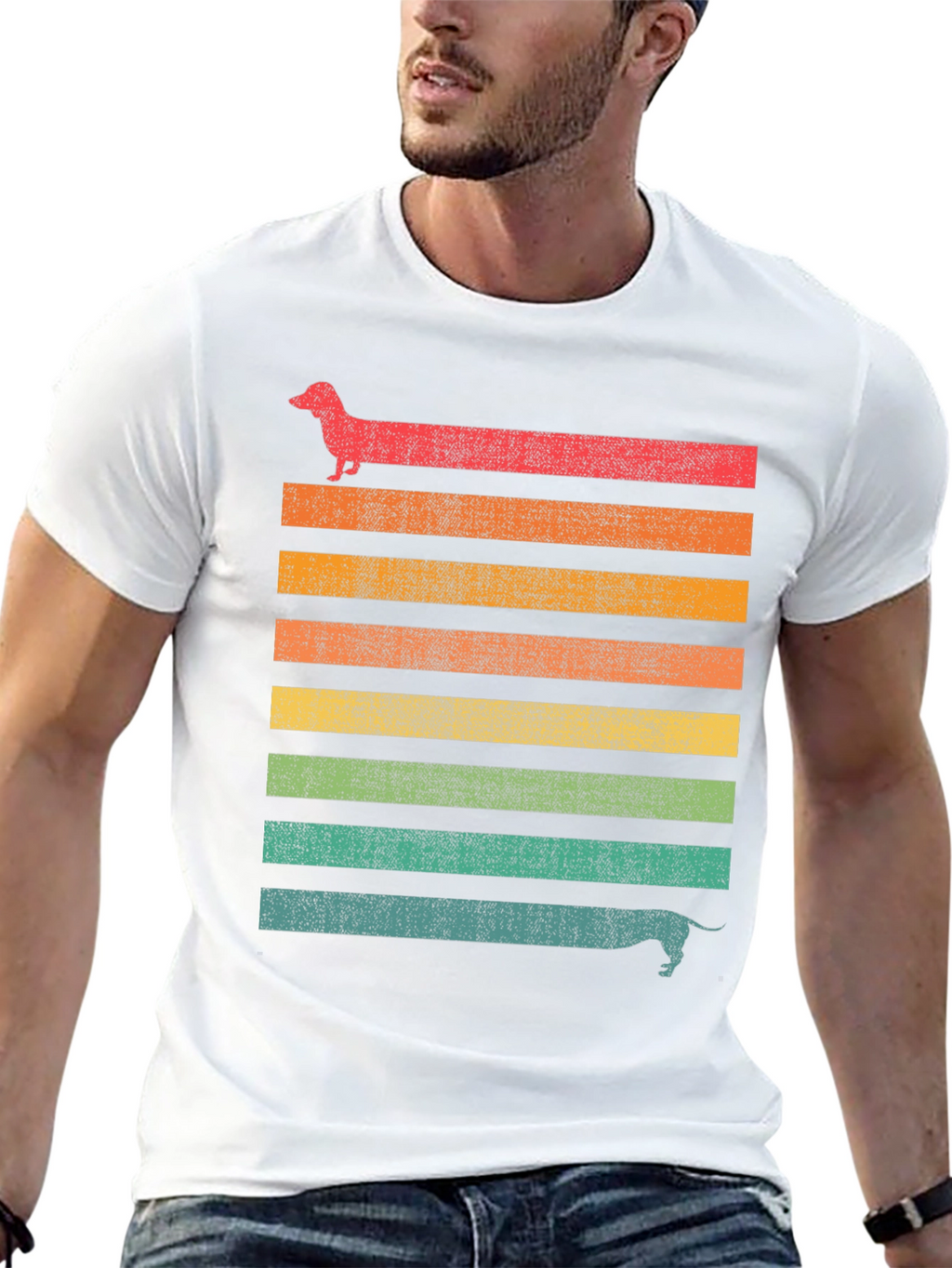 Dachshund Retro Striped Tee