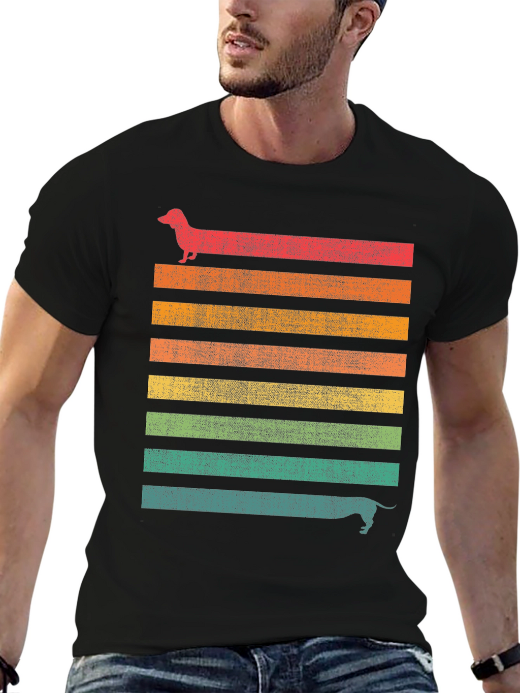 Dachshund Retro Striped Tee