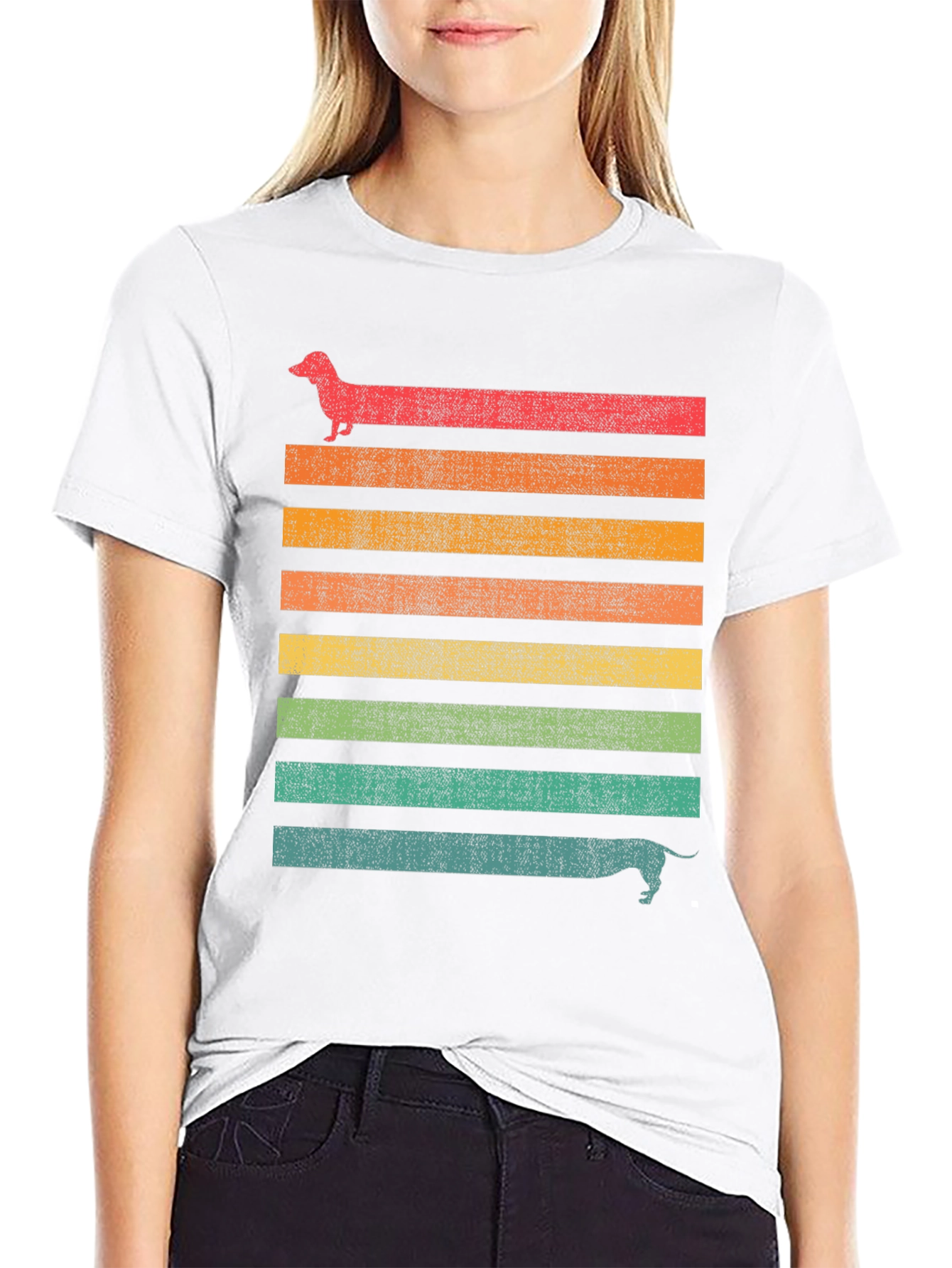 Dachshund Retro Striped Tee