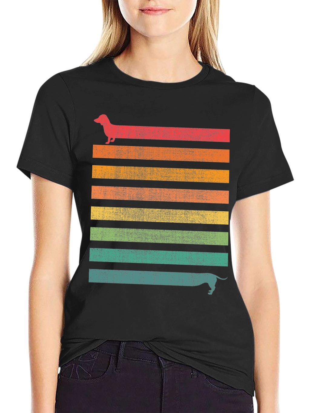 Dachshund Retro Striped Tee