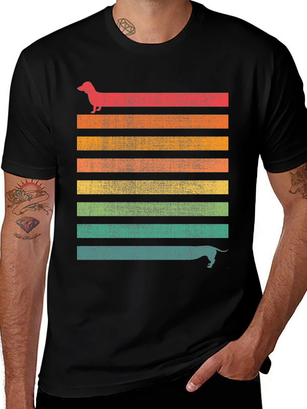 Dachshund Retro Striped Tee