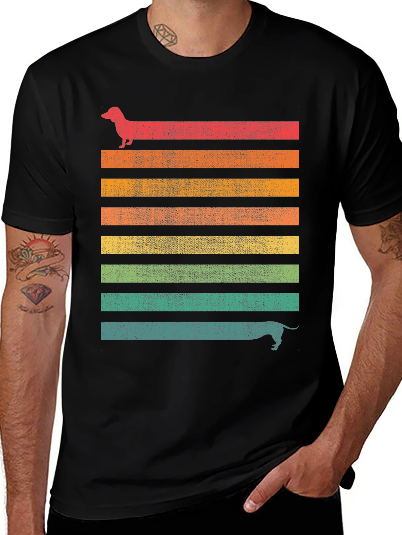 Dachshund Retro Striped Tee