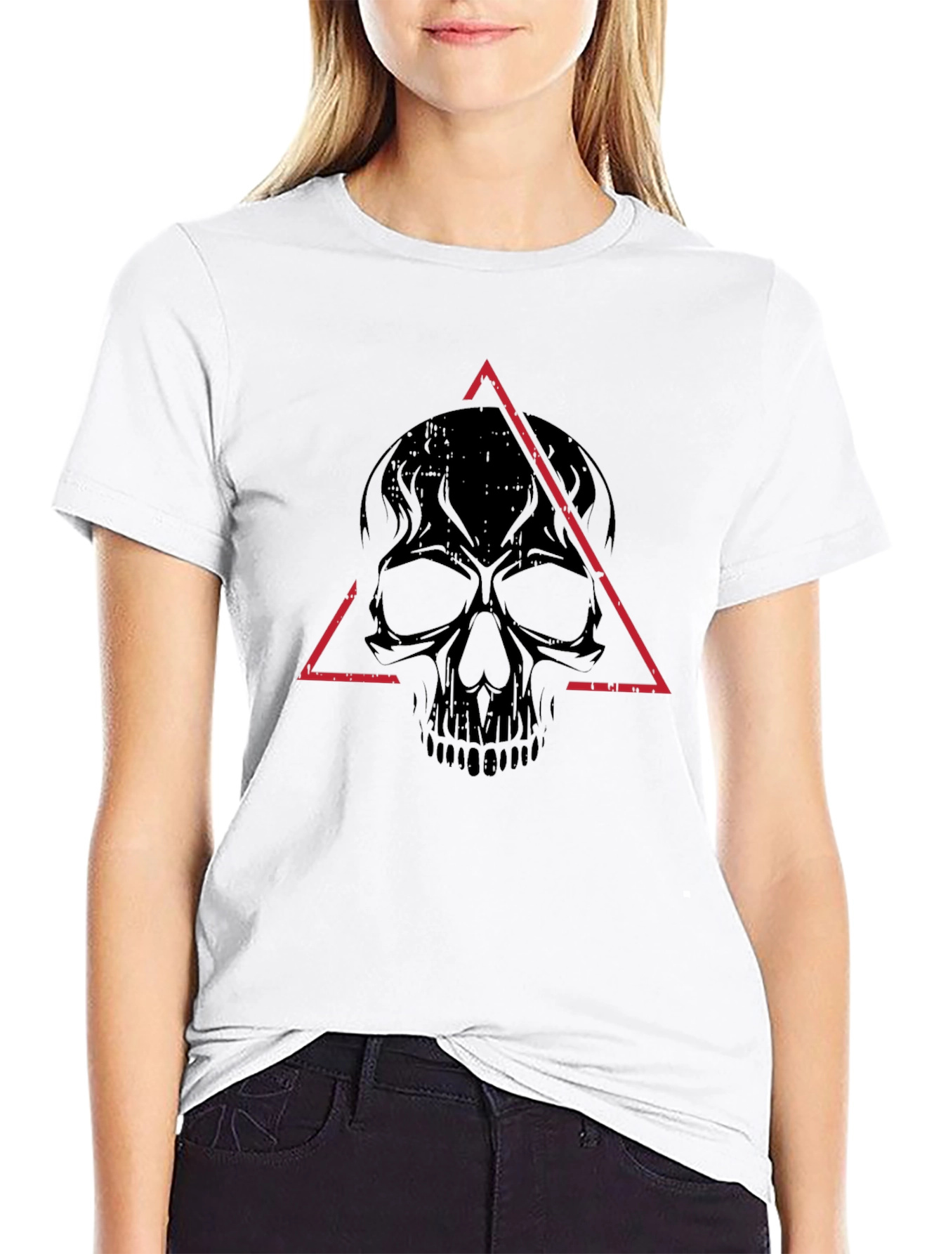 Edgy Skull Triangle Graphic Tee - Black