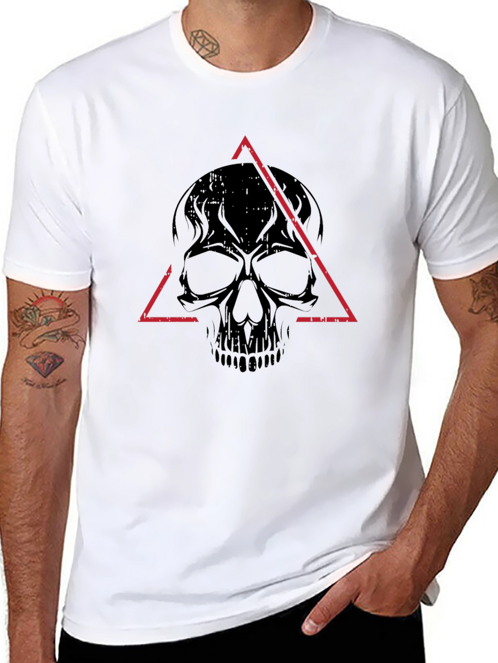 Edgy Skull Triangle Graphic Tee - Black