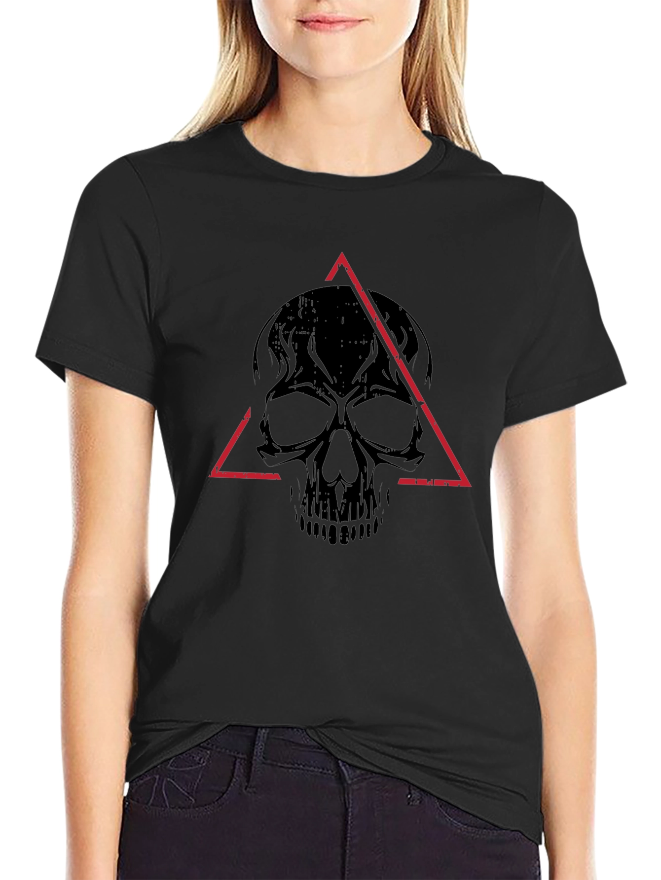 Edgy Skull Triangle Graphic Tee - Black