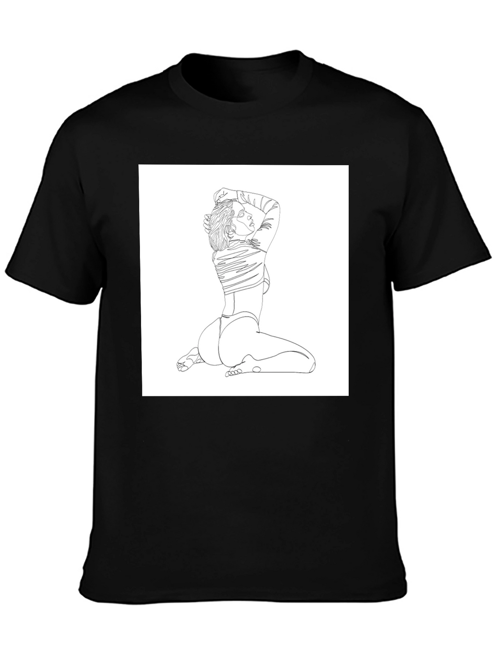 Line Art Woman Graphic Tee - Black