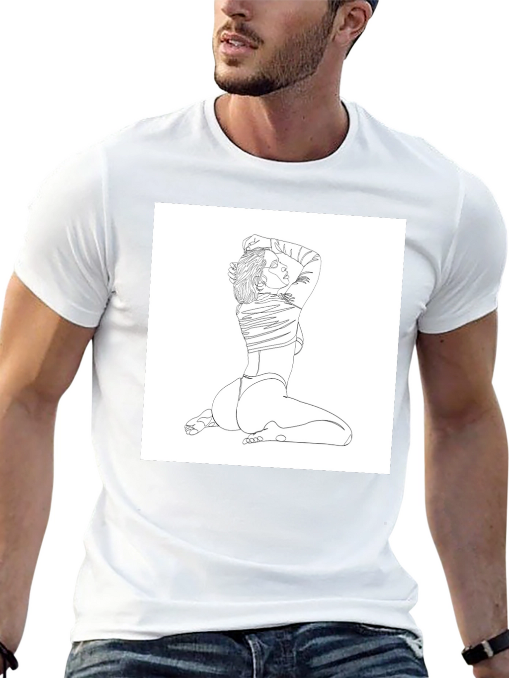 Line Art Woman Graphic Tee - Black