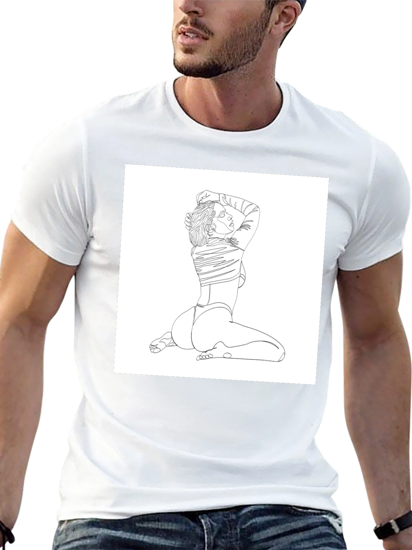 Line Art Woman Graphic Tee - Black