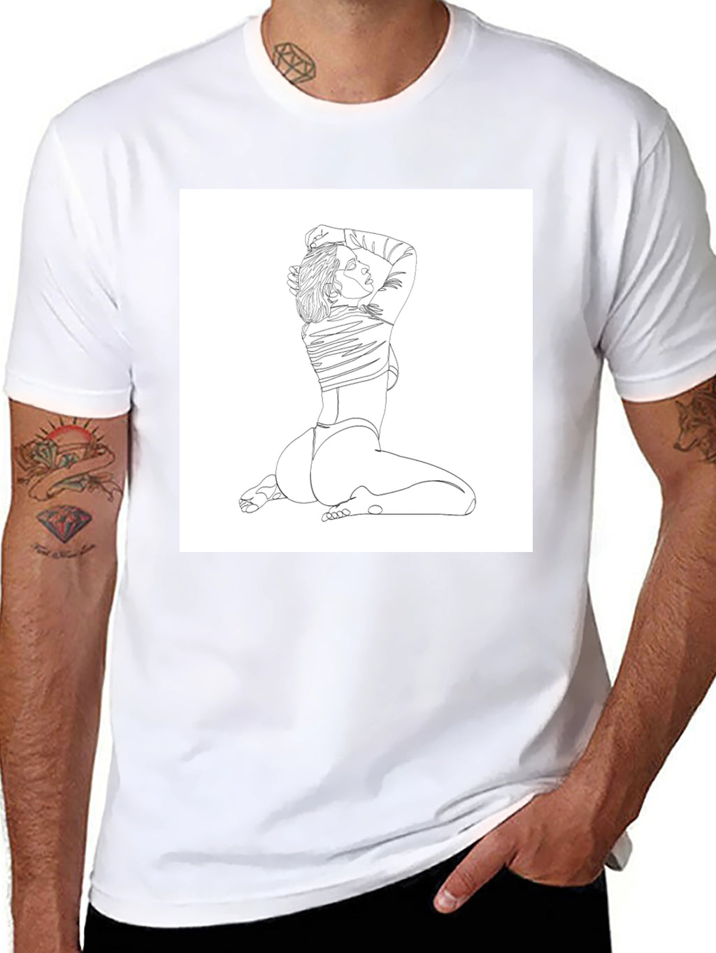 Line Art Woman Graphic Tee - Black
