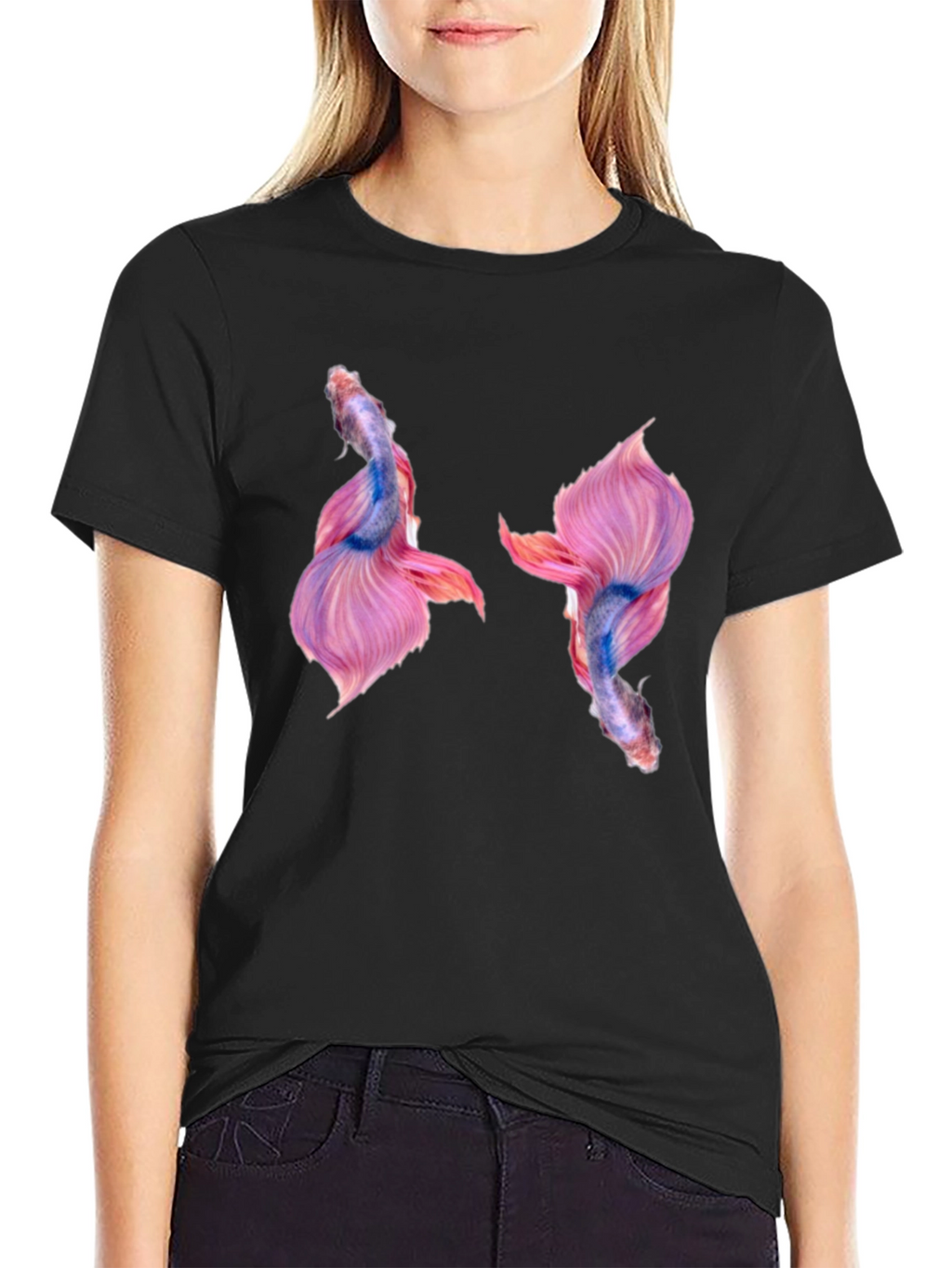 Betta Fish Graphic Print Black T-Shirt