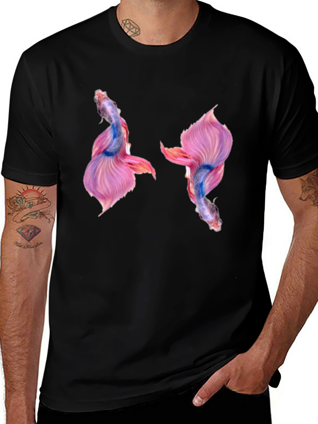 Betta Fish Graphic Print Black T-Shirt