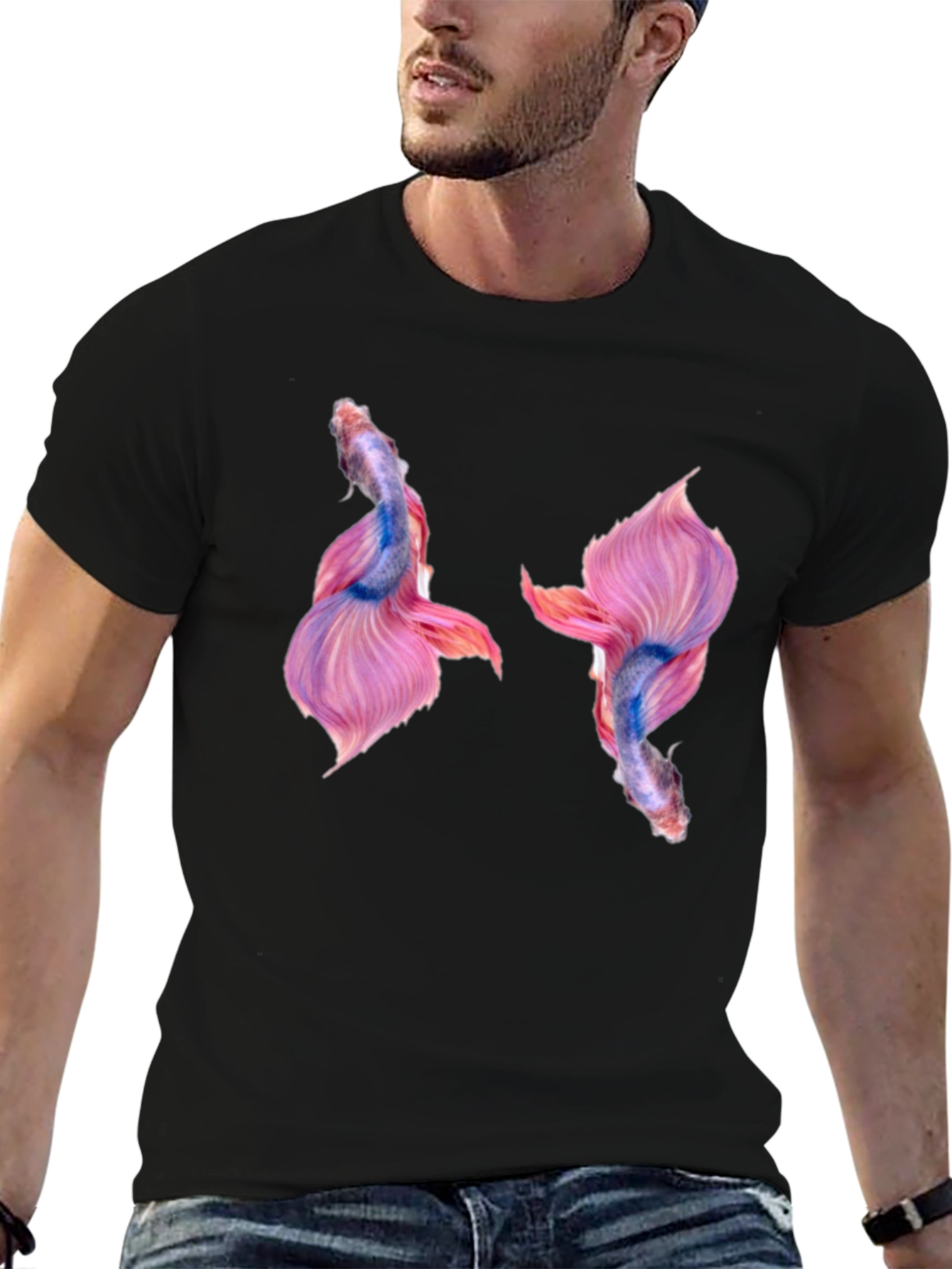 Betta Fish Graphic Print Black T-Shirt