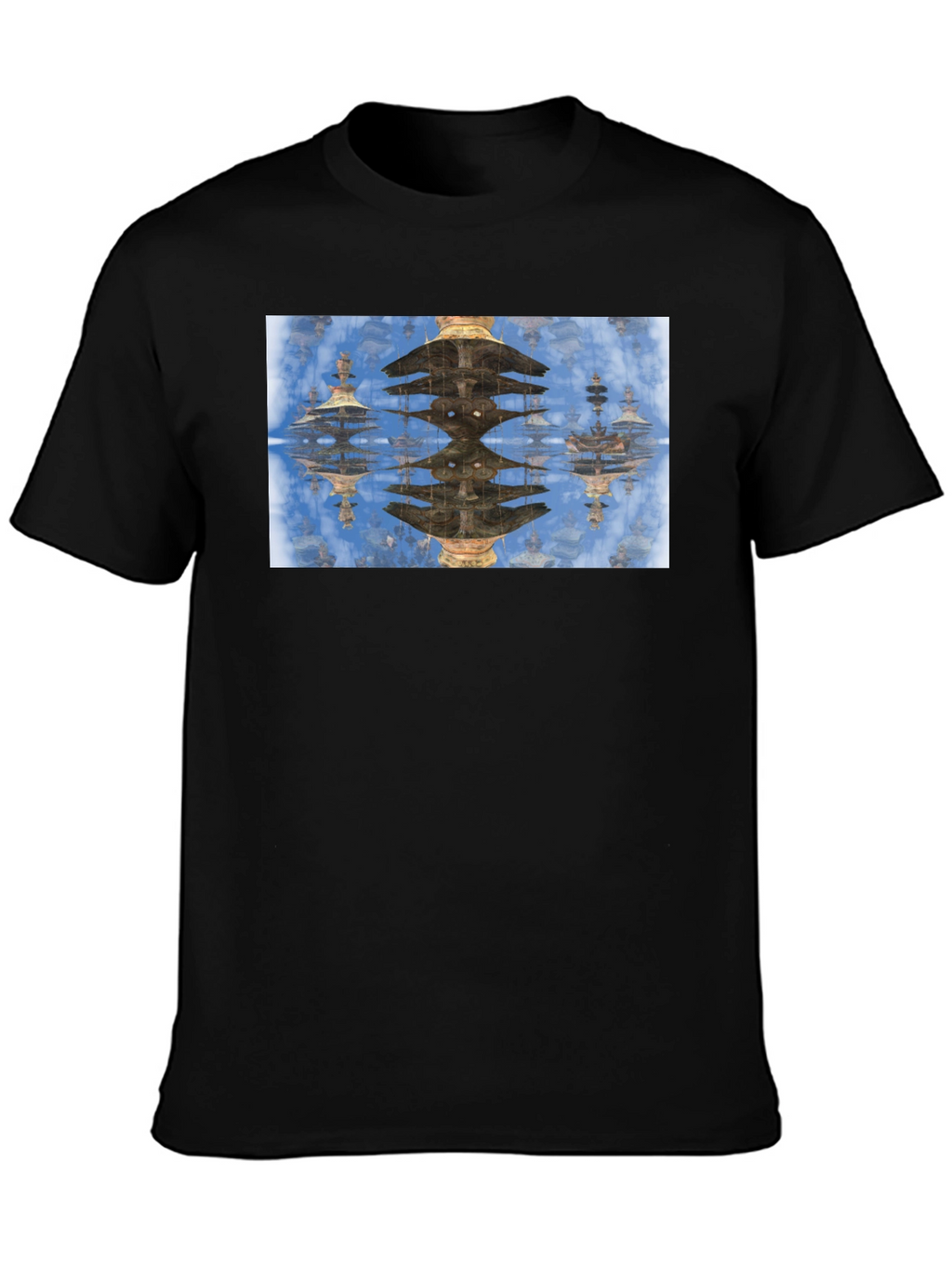 Reflective Pagoda Graphic Tee - Black Cotton Blend
