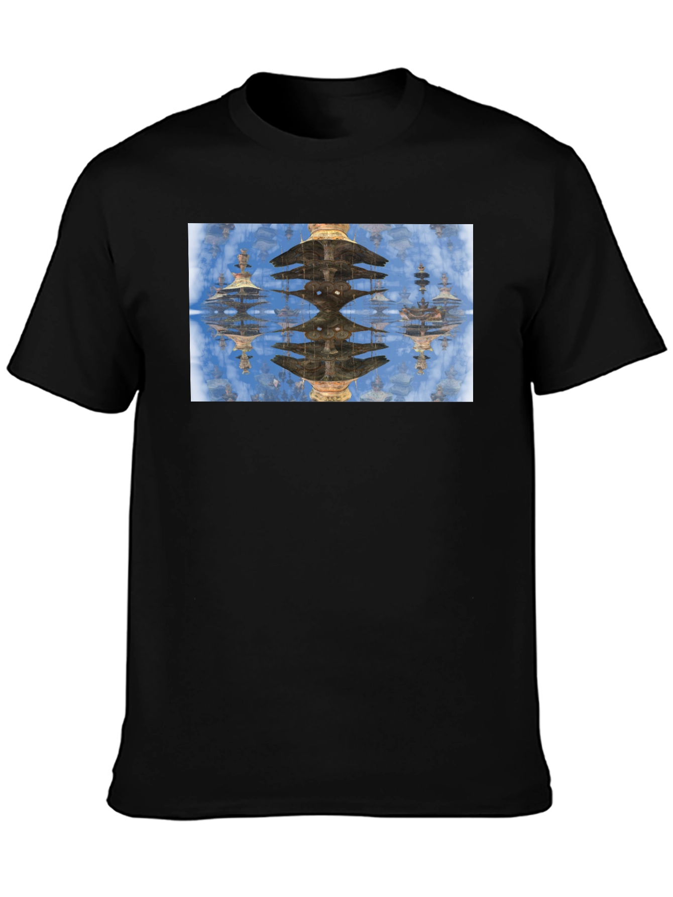 Reflective Pagoda Graphic Tee - Black Cotton Blend