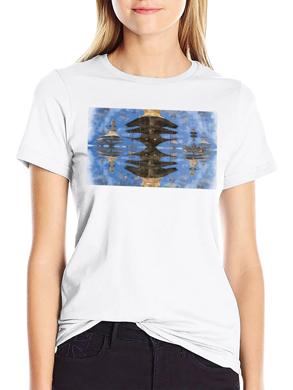 Reflective Pagoda Graphic Tee - Black Cotton Blend