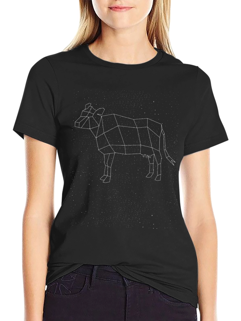 Geometric Cow Constellation Black T-Shirt