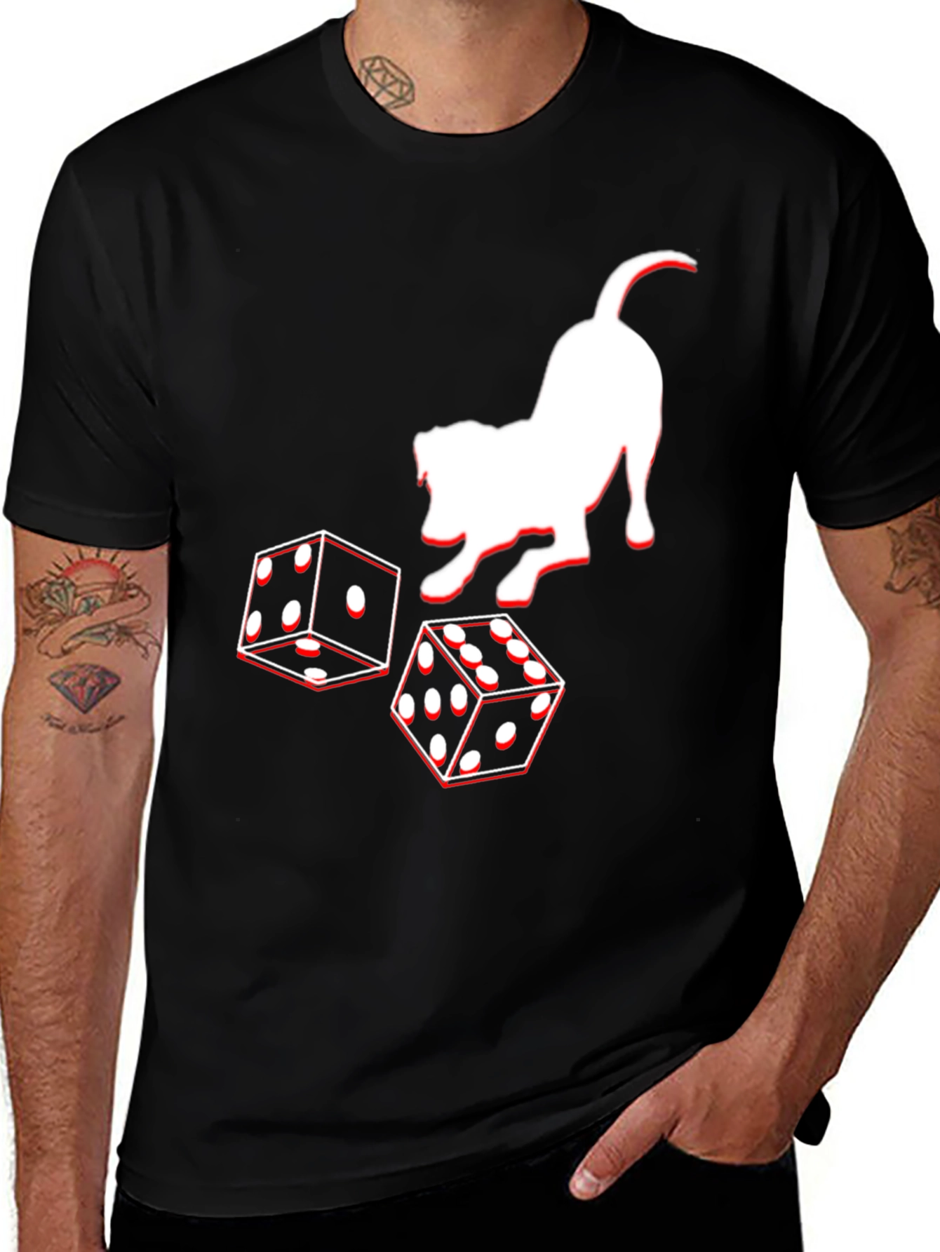 Dog and Dice Graphic Tee - Black Casual T-Shirt