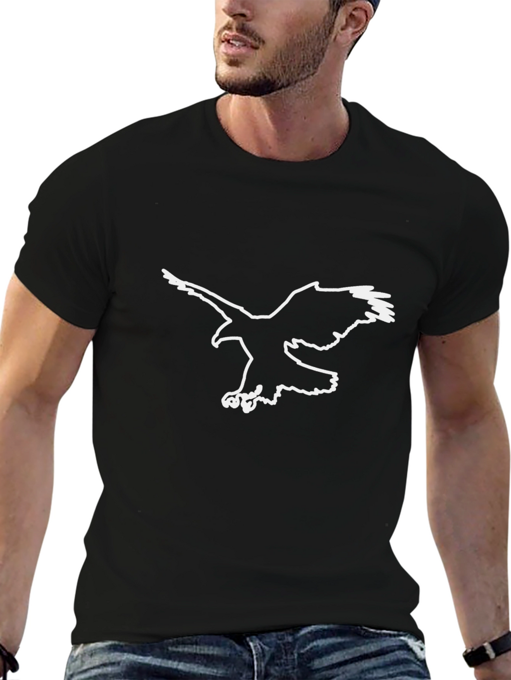 Mens Black T-Shirt with Eagle Graphic