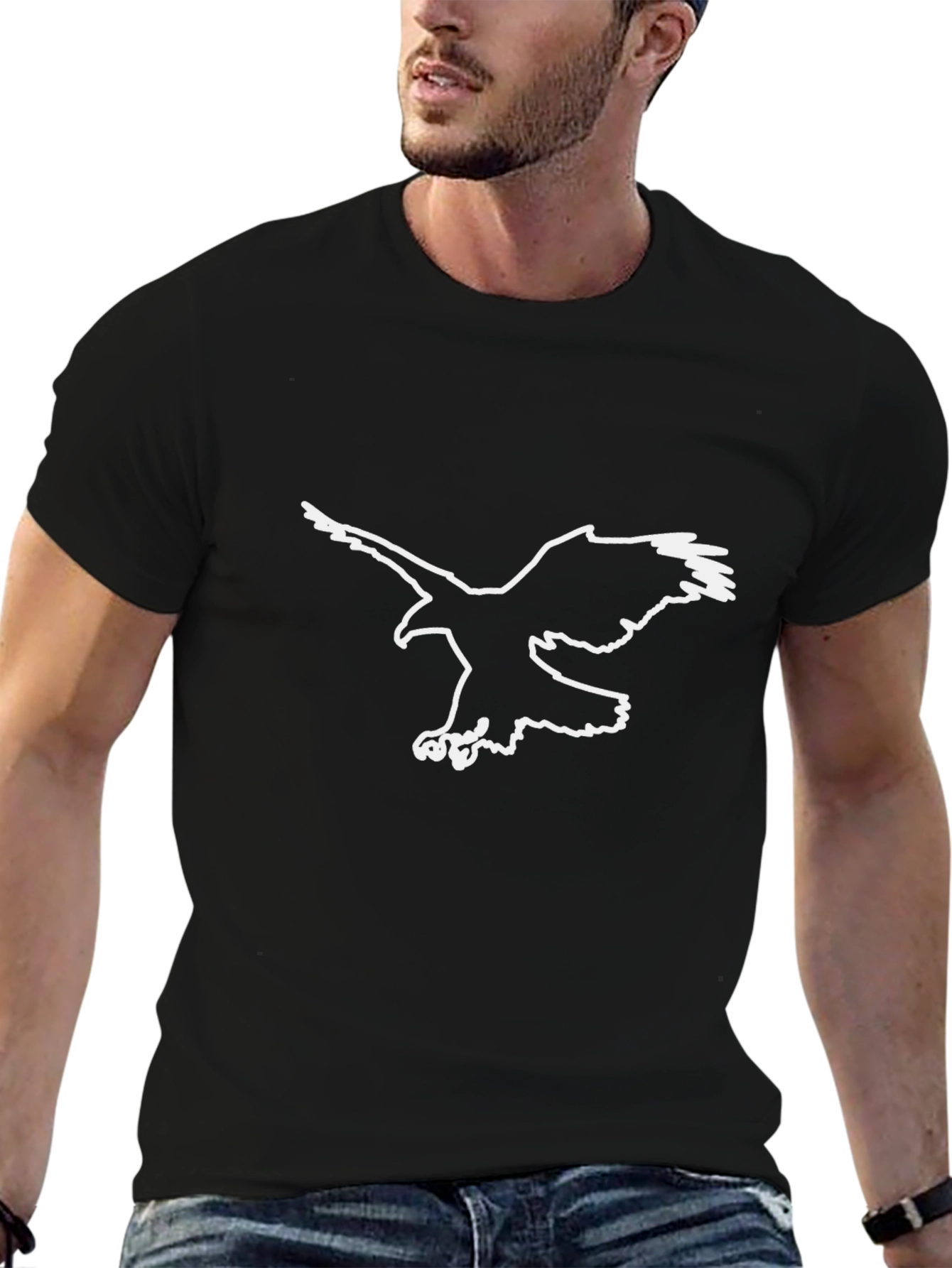 Mens Black T-Shirt with Eagle Graphic
