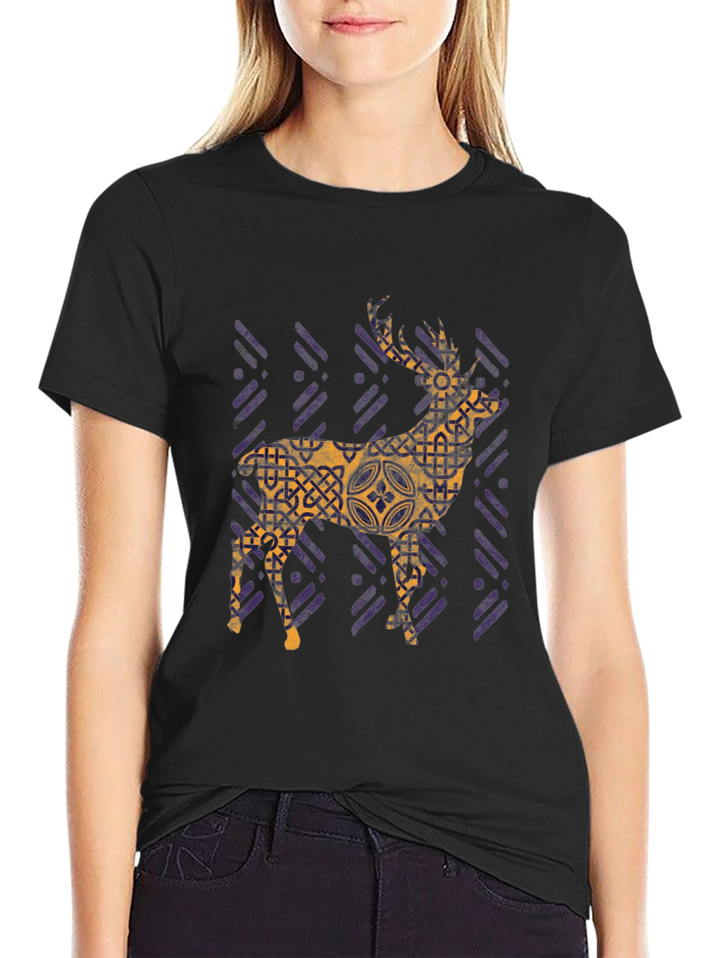 Stylish Deer Graphic Tee - Black