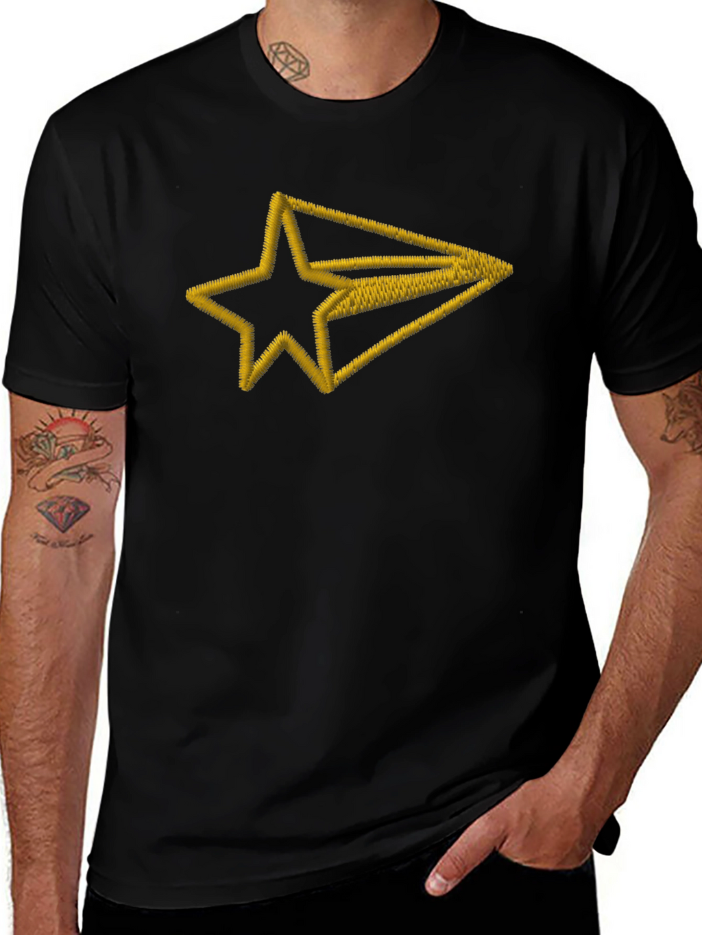 Embroidered Star Arrow Black T-Shirt