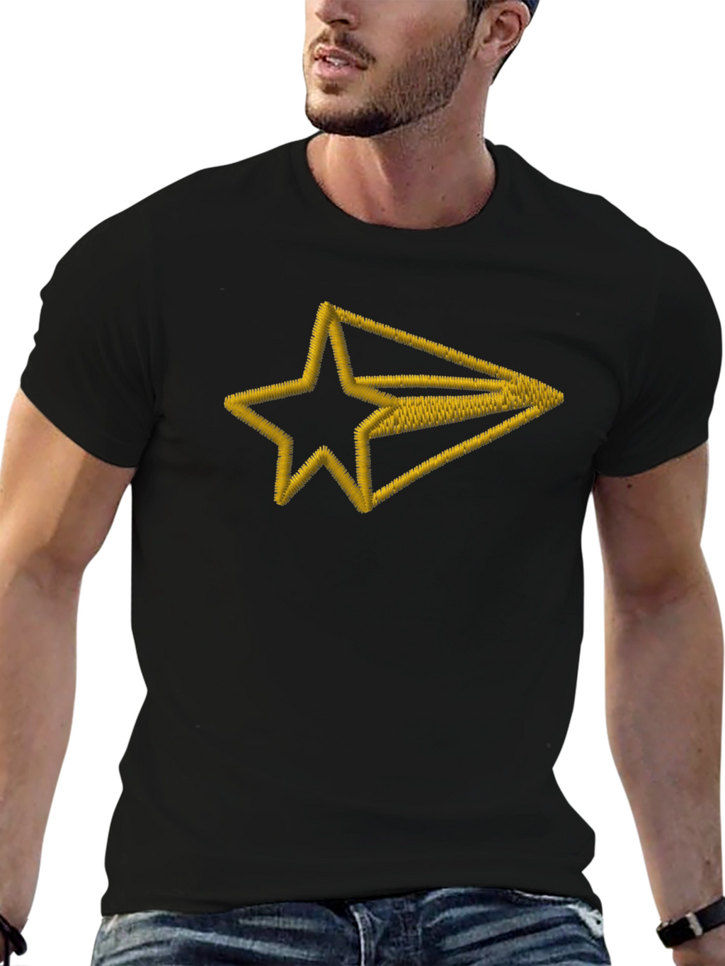 Embroidered Star Arrow Black T-Shirt