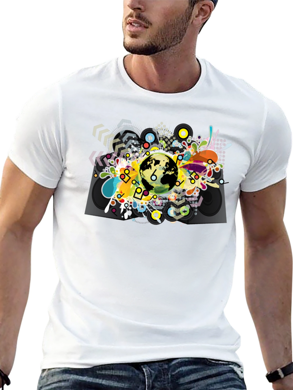 Abstract Globe Graphic Black T-Shirt