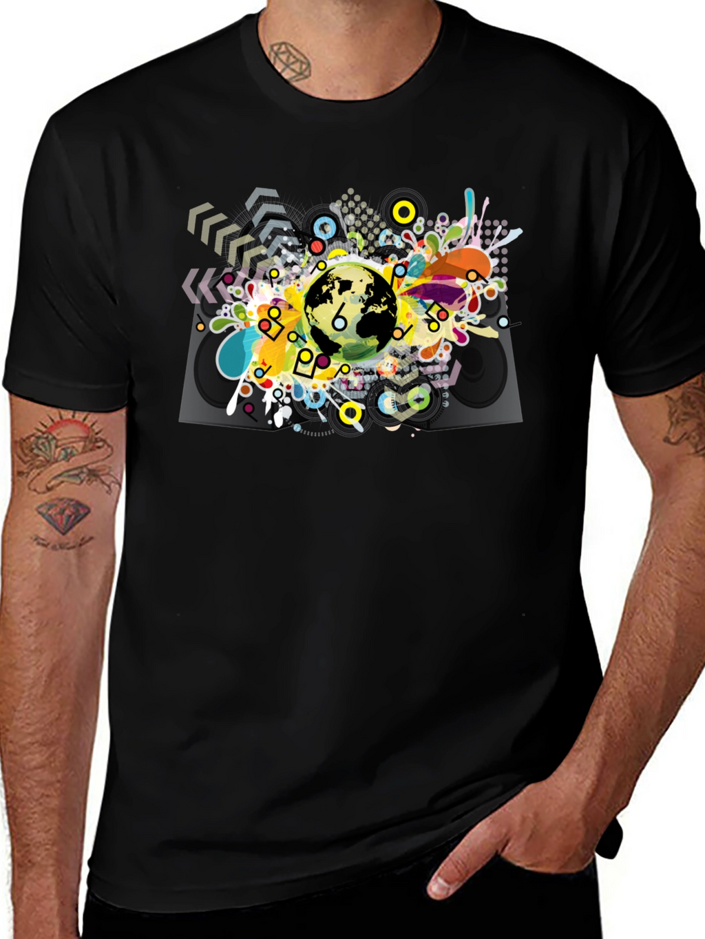 Abstract Globe Graphic Black T-Shirt