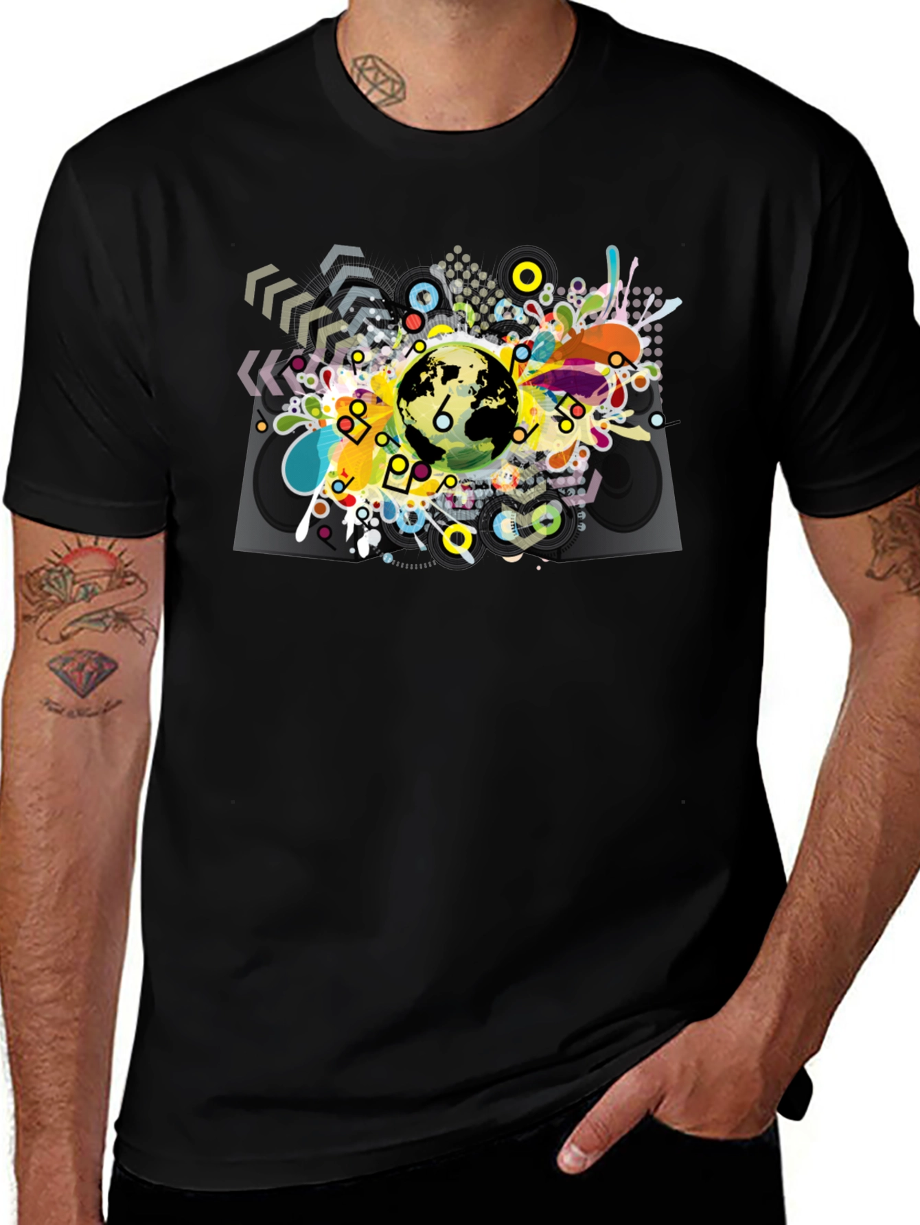Abstract Globe Graphic Black T-Shirt