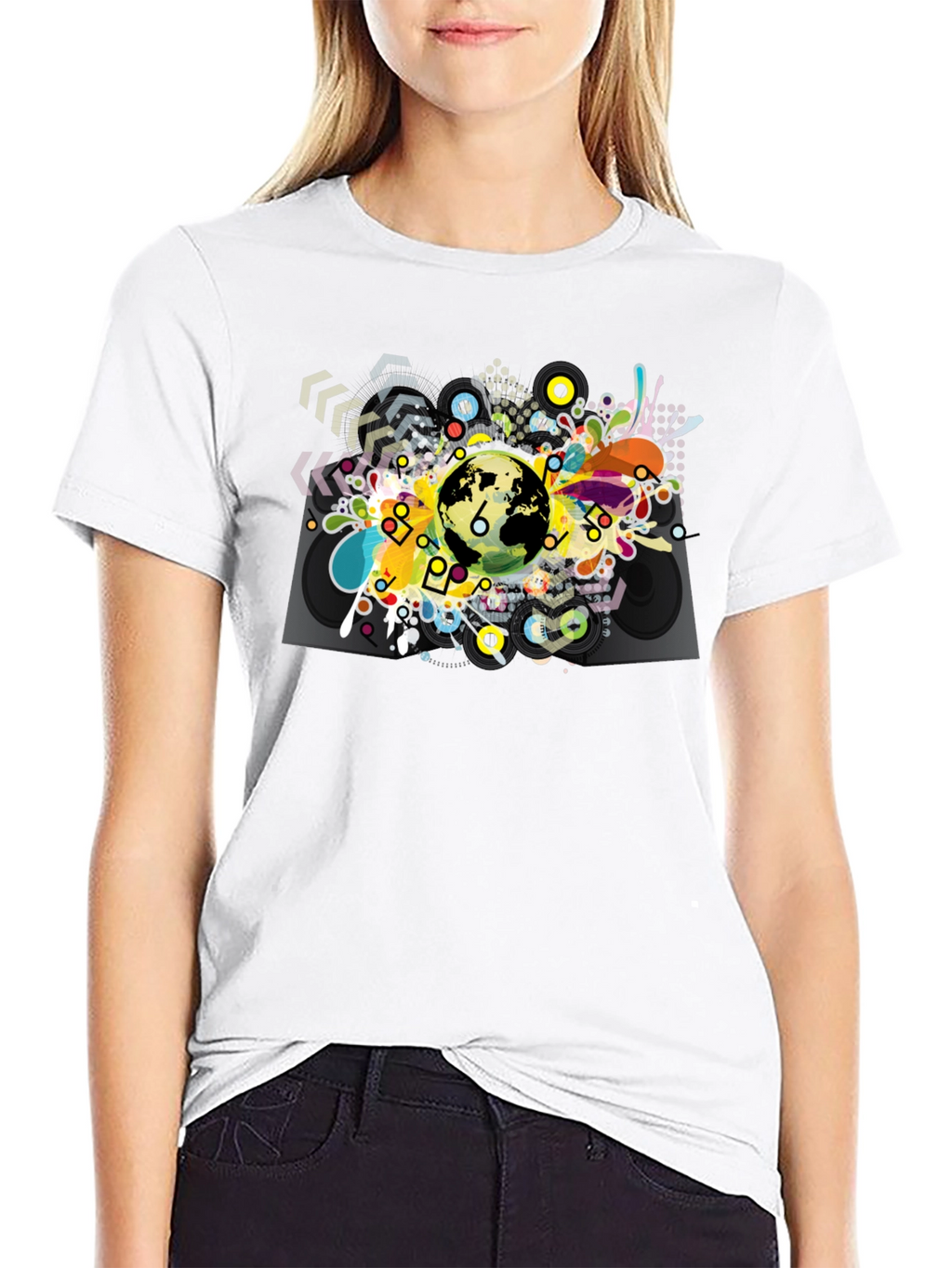 Abstract Globe Graphic Black T-Shirt