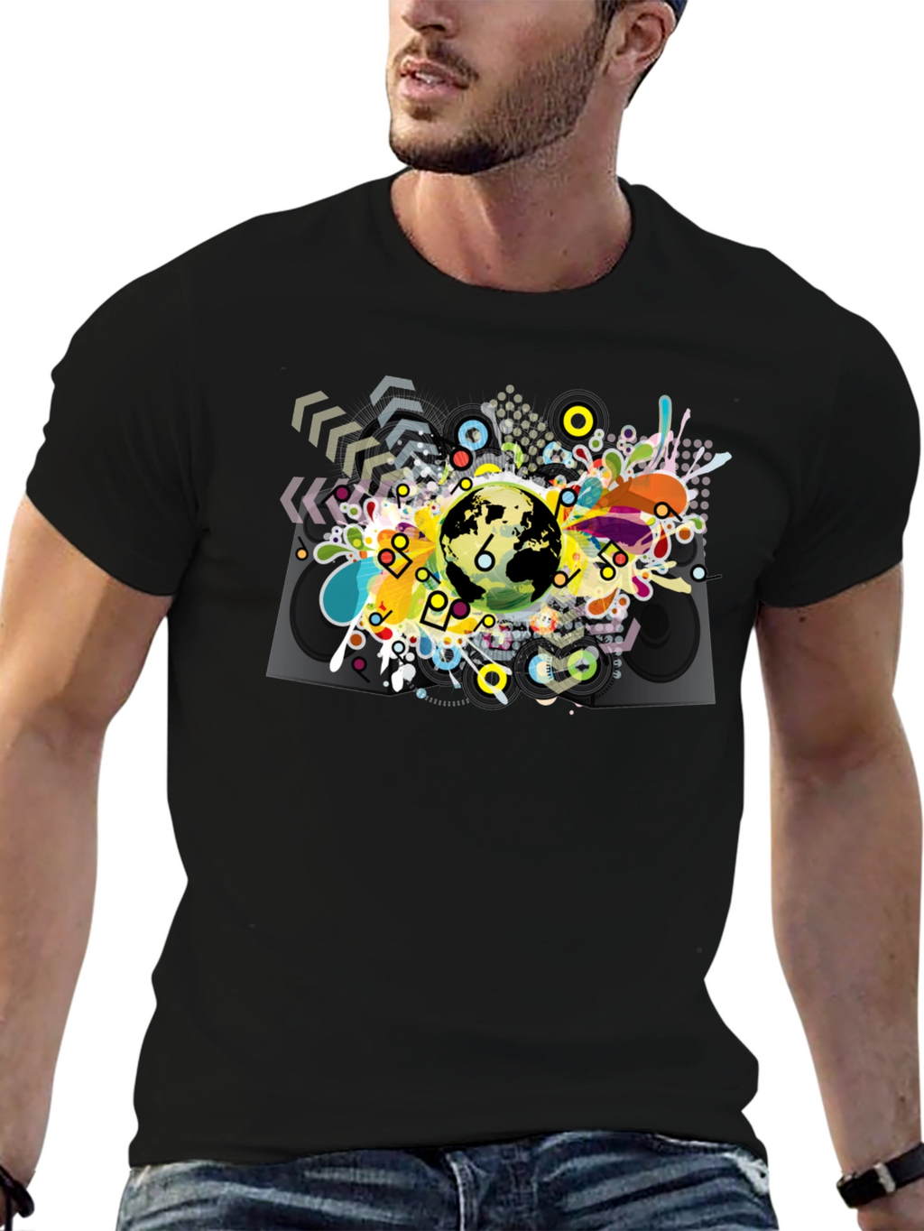 Abstract Globe Graphic Black T-Shirt
