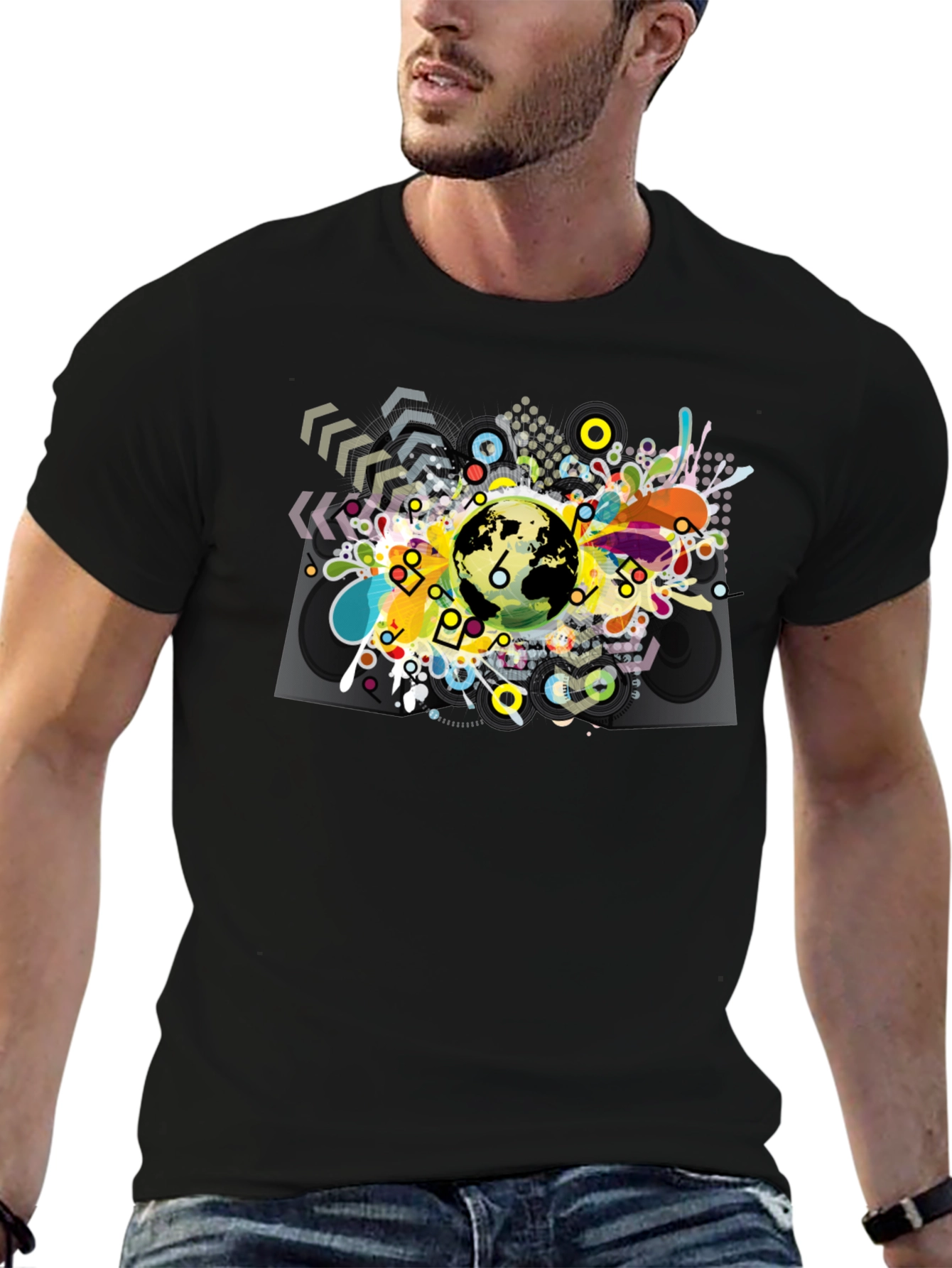 Abstract Globe Graphic Black T-Shirt