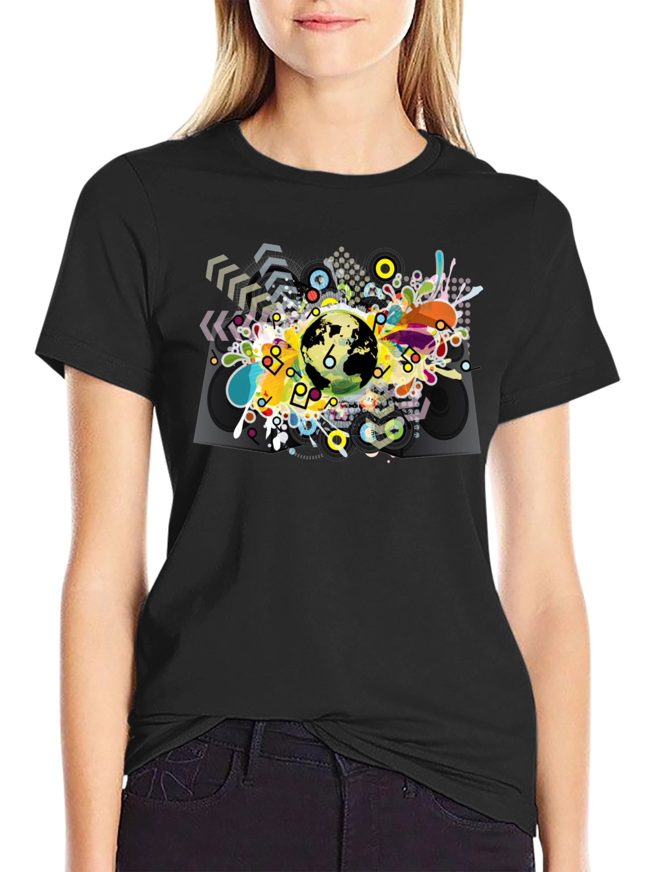 Abstract Globe Graphic Black T-Shirt