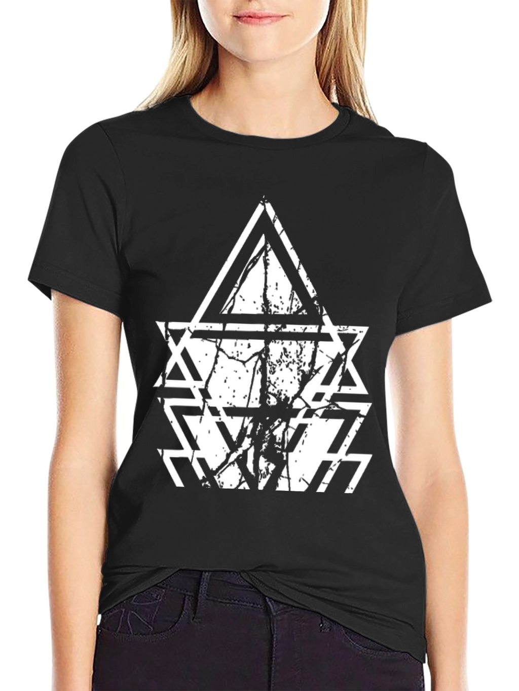 Geometric Triangle Graphic Black T-Shirt