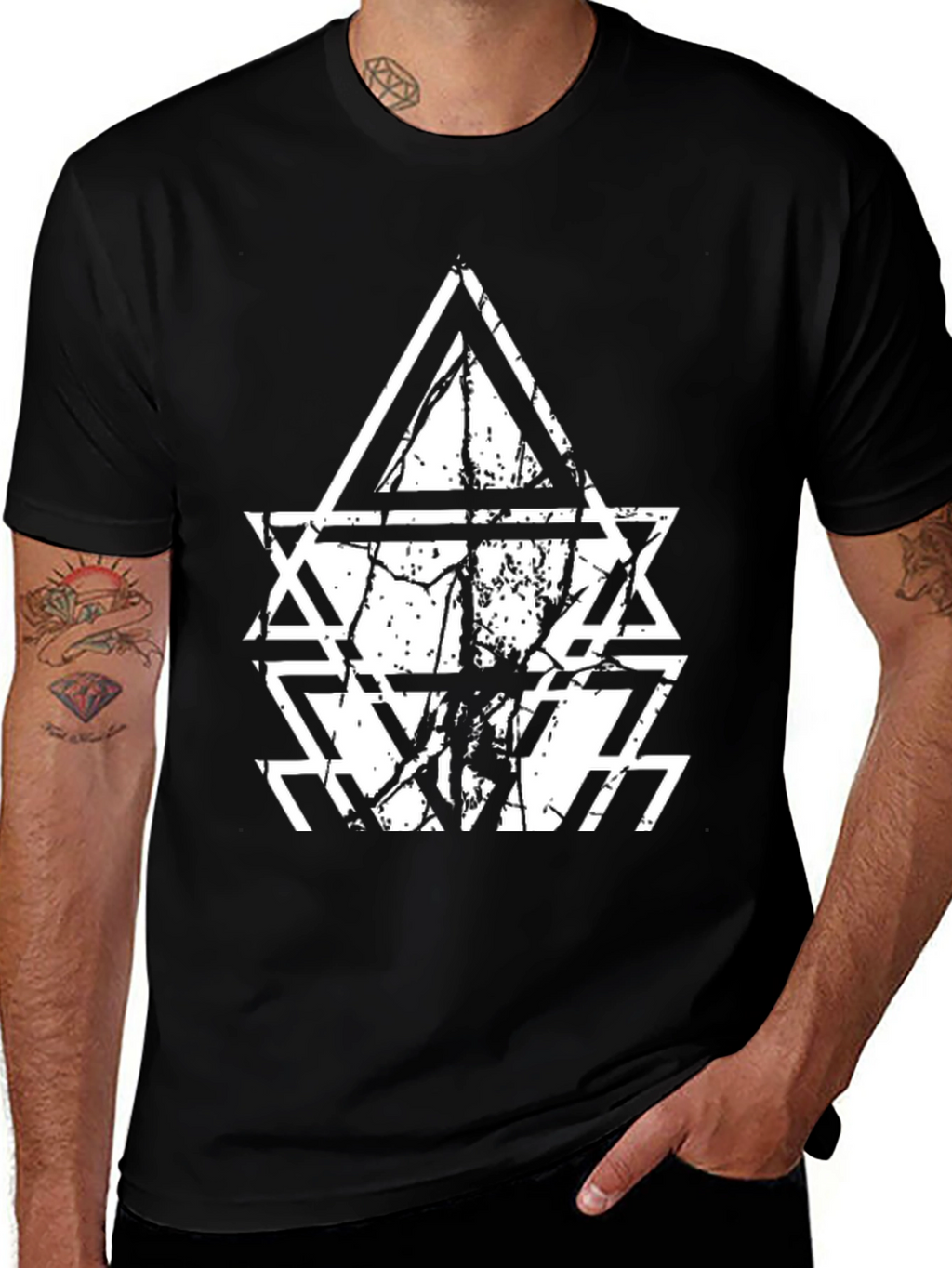 Geometric Triangle Graphic Black T-Shirt