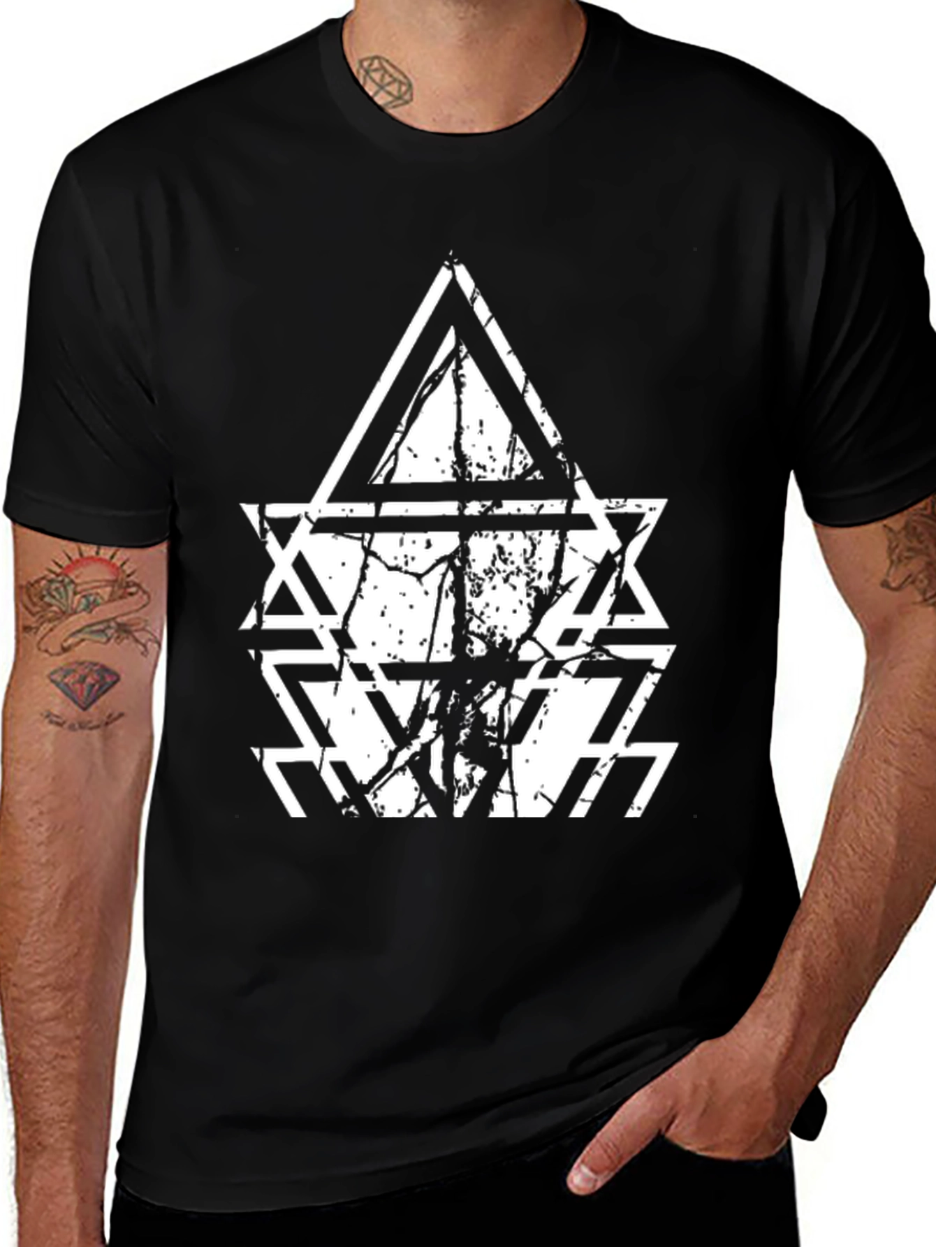 Geometric Triangle Graphic Black T-Shirt
