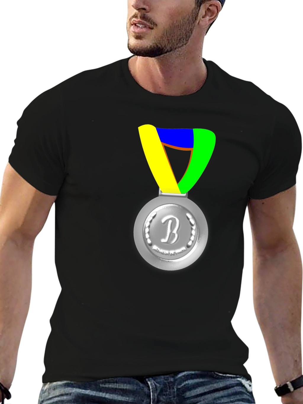 Silver Medal Graphic Print Black T-Shirt