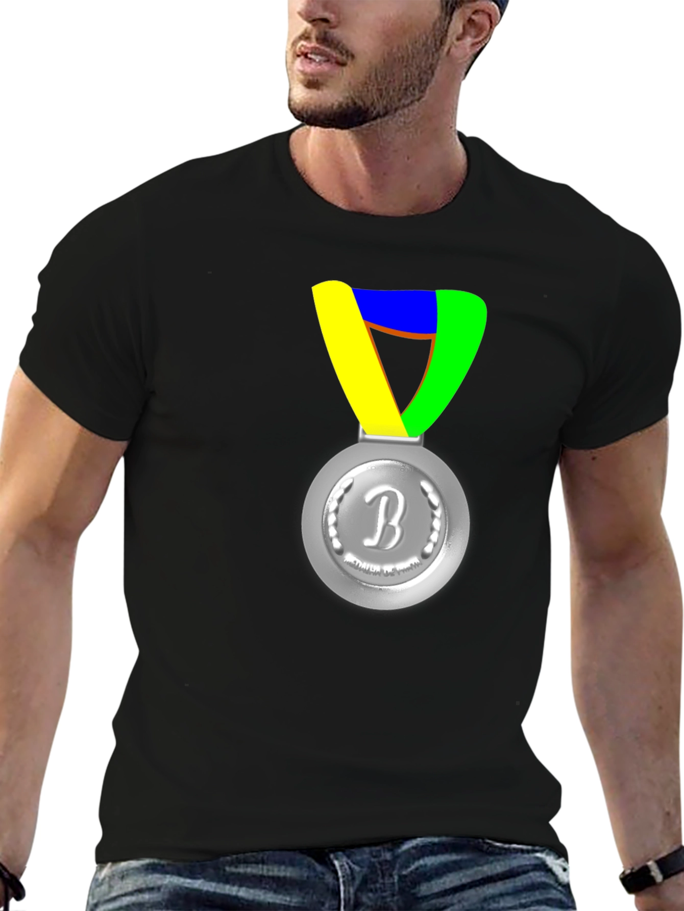 Silver Medal Graphic Print Black T-Shirt