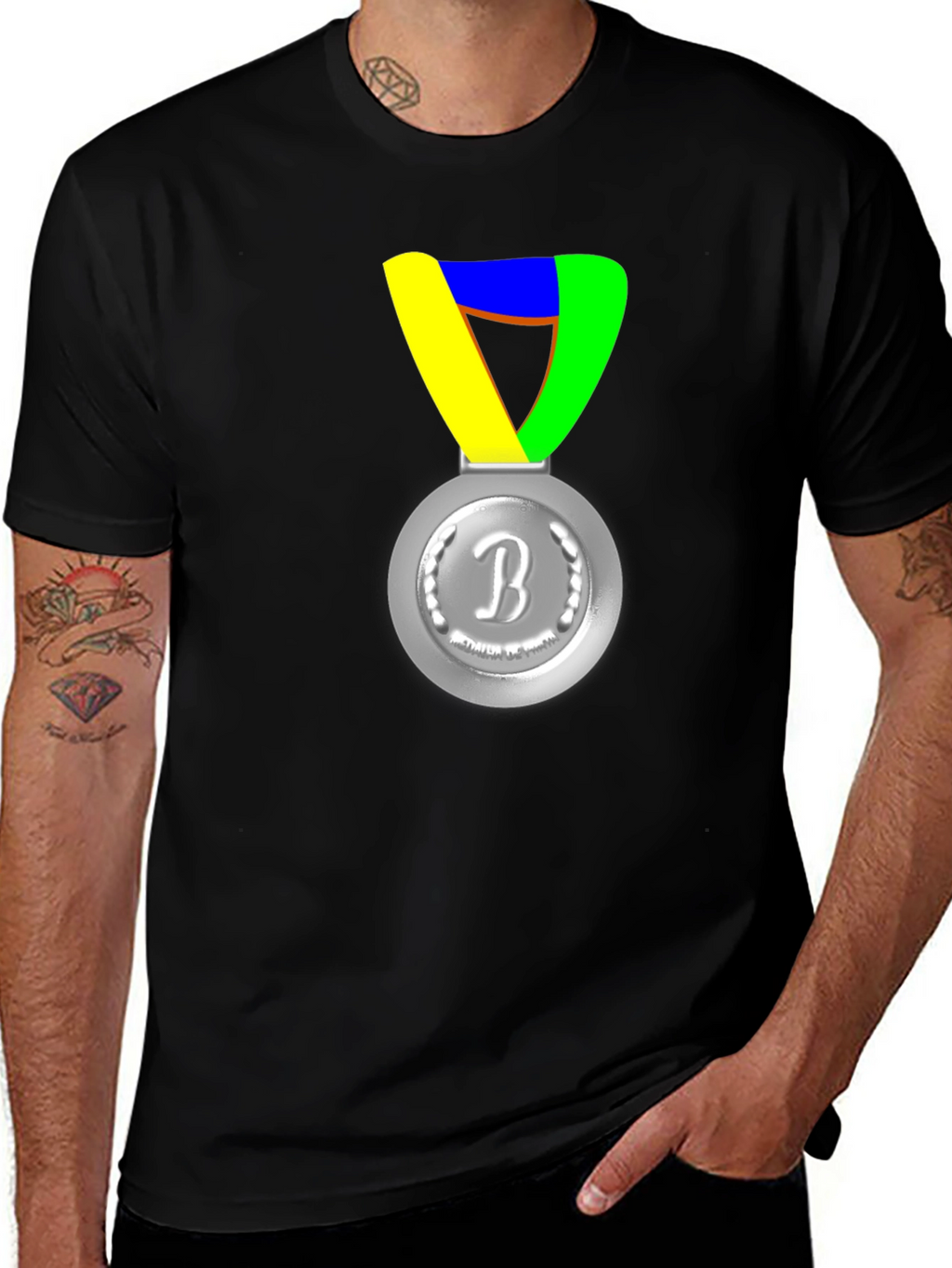 Silver Medal Graphic Print Black T-Shirt