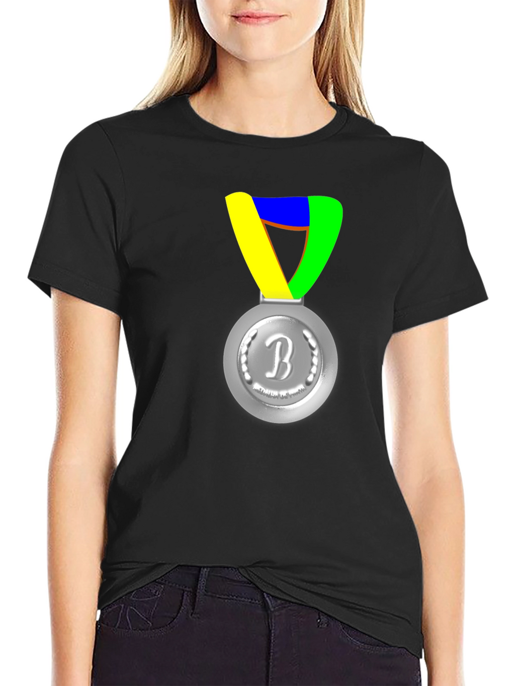 Silver Medal Graphic Print Black T-Shirt