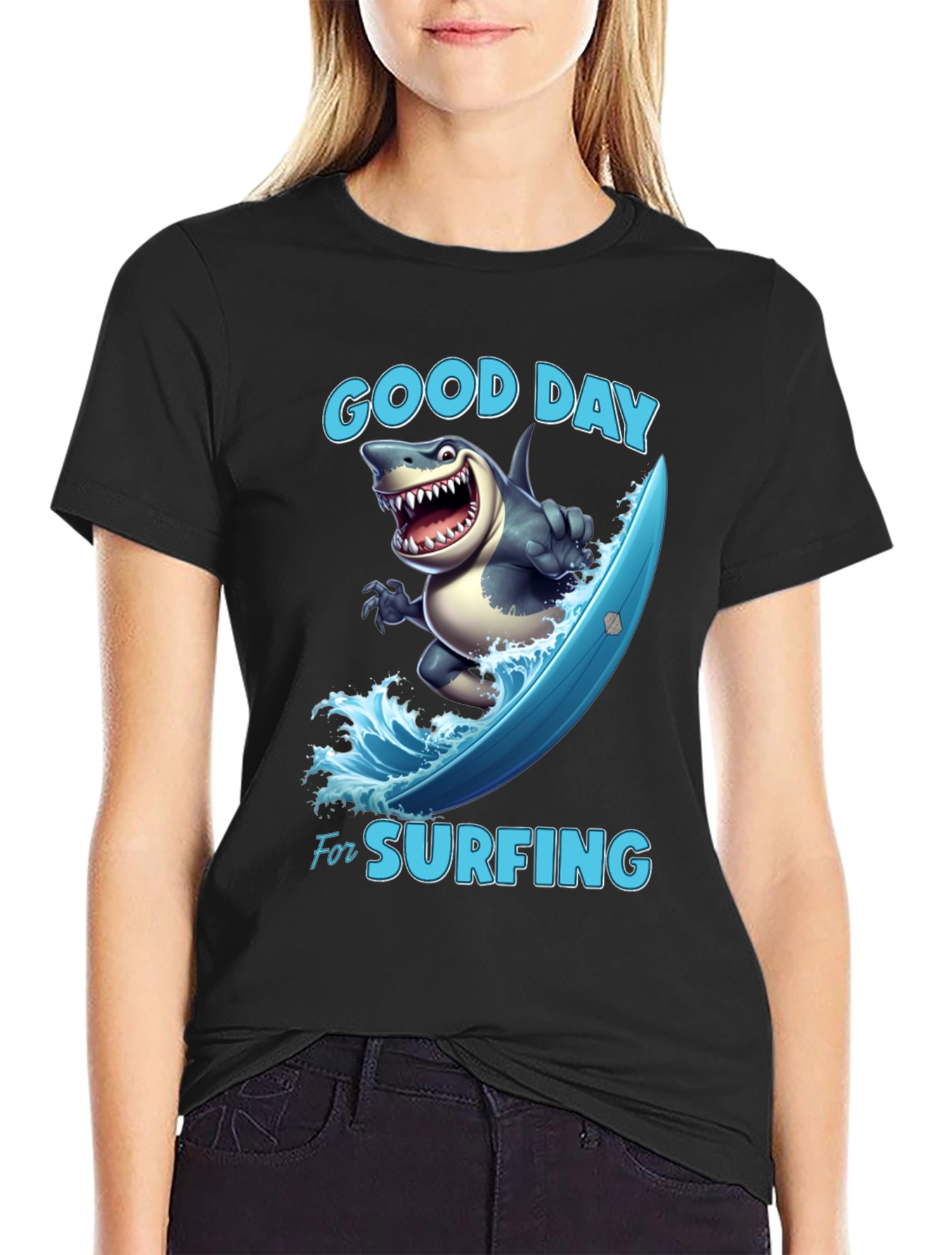 Funny Shark Surfing T-Shirt - Good Day For Surfing
