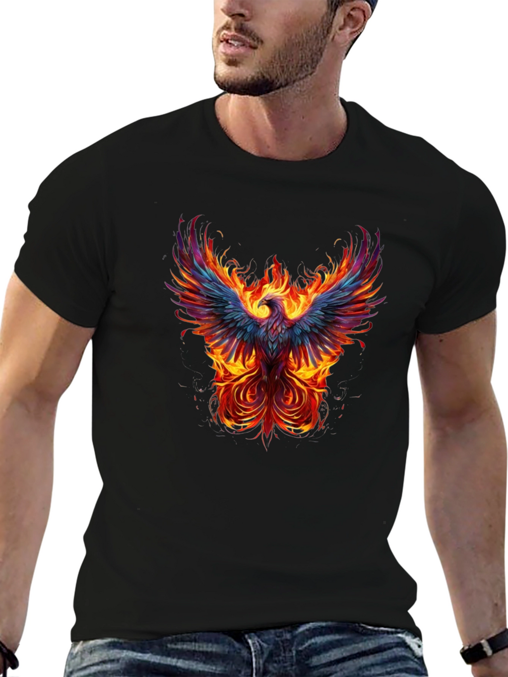 Fiery Phoenix Graphic Tee - Black Cotton T-Shirt
