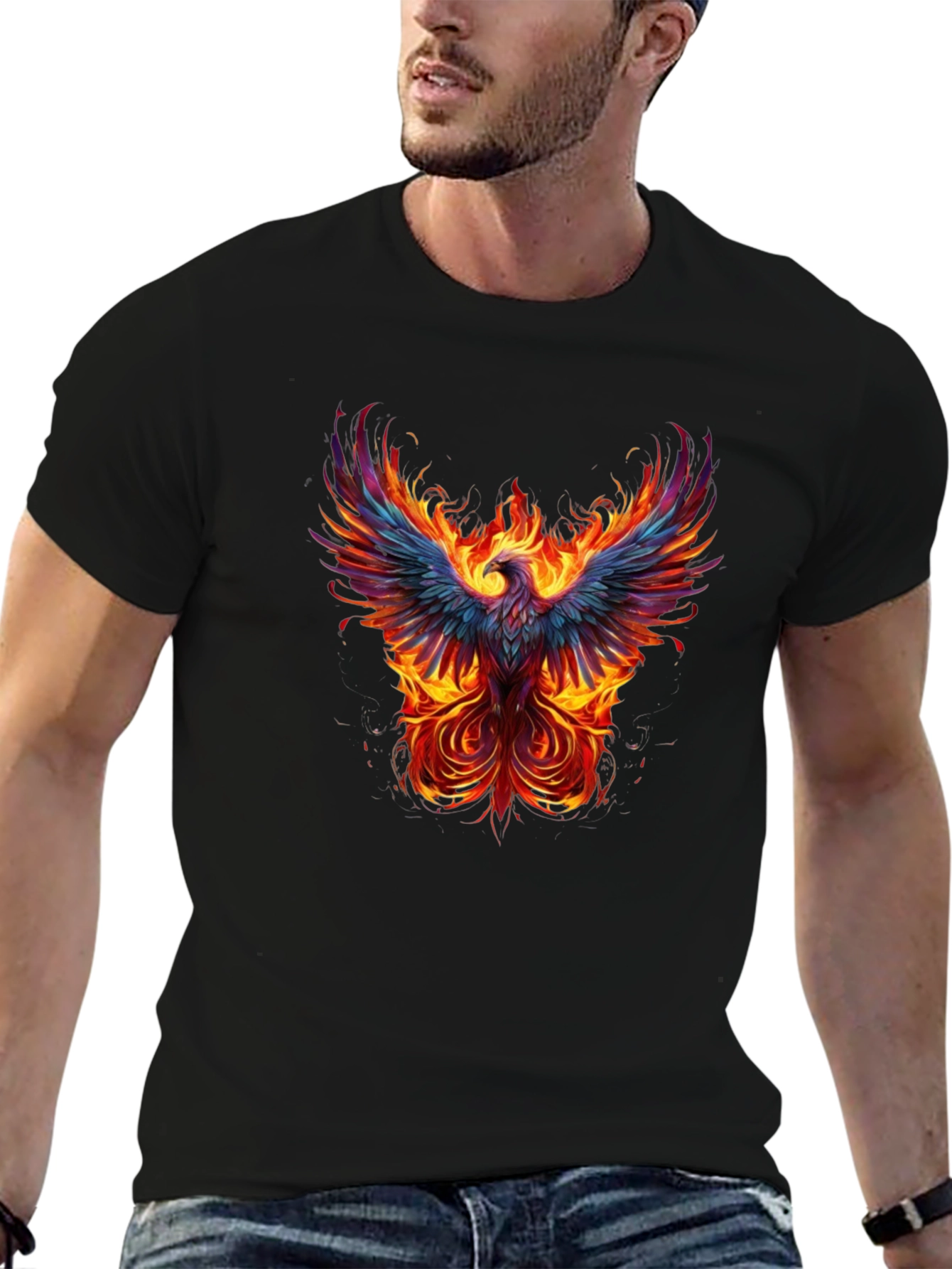 Fiery Phoenix Graphic Tee - Black Cotton T-Shirt