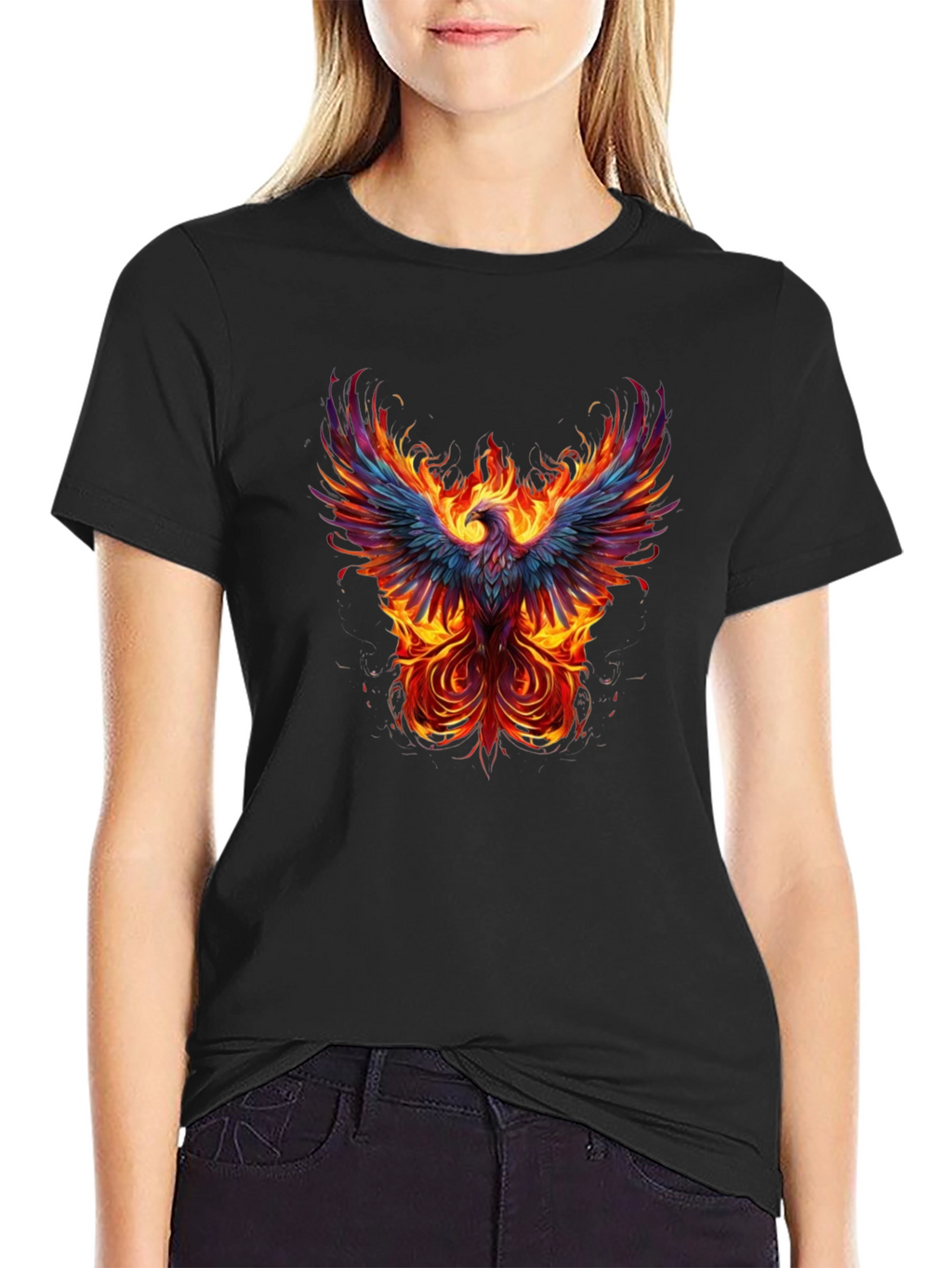 Fiery Phoenix Graphic Tee - Black Cotton T-Shirt