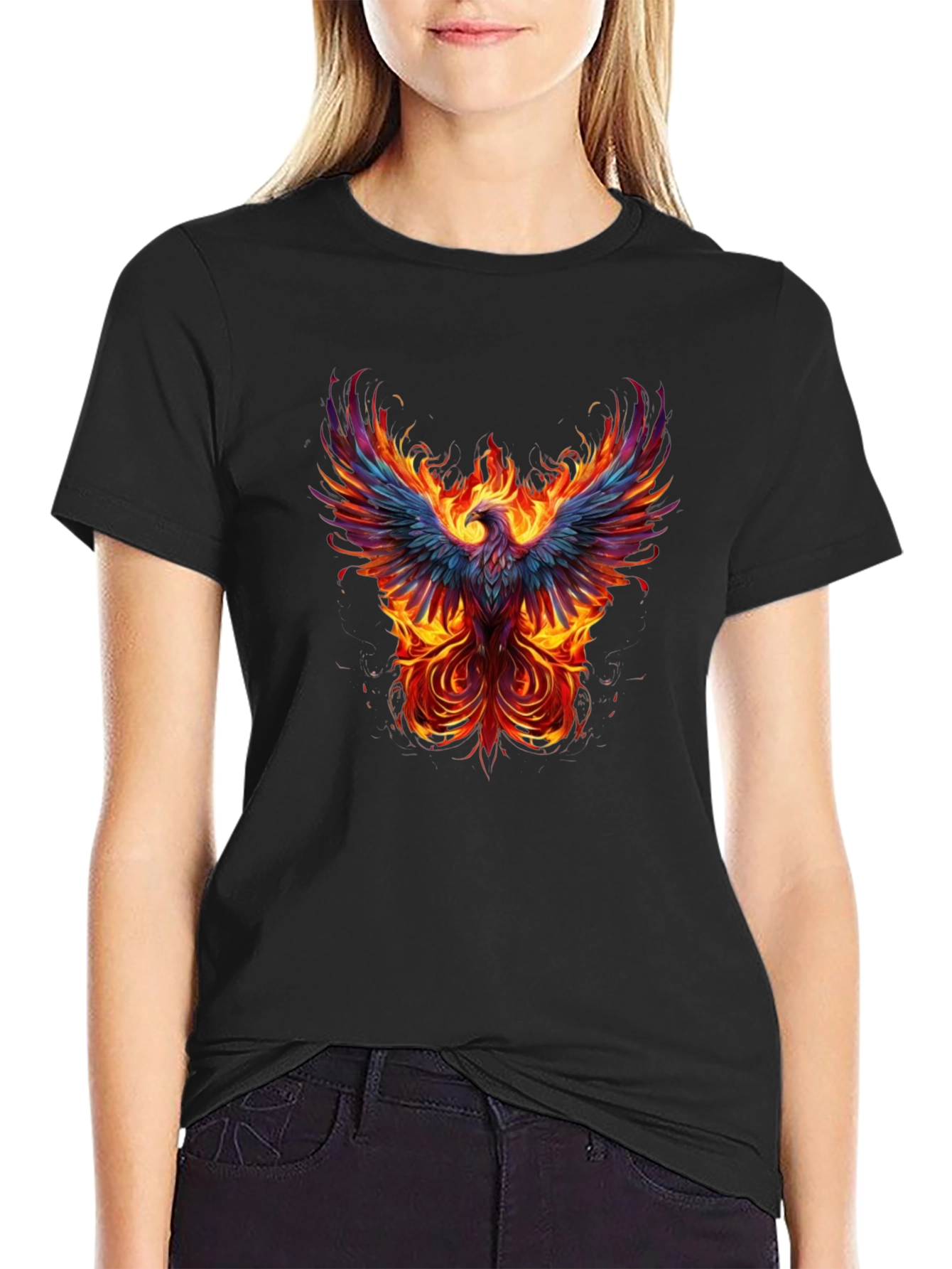 Fiery Phoenix Graphic Tee - Black Cotton T-Shirt