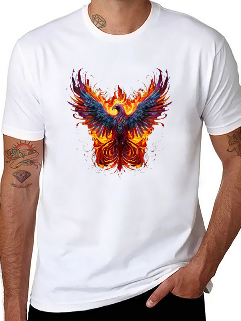 Fiery Phoenix Graphic Tee - Black Cotton T-Shirt