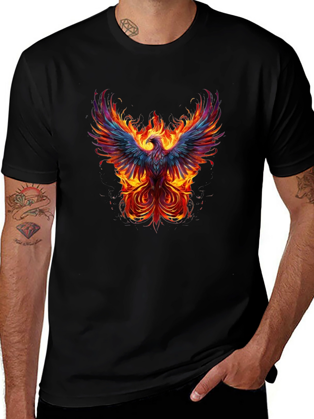 Fiery Phoenix Graphic Tee - Black Cotton T-Shirt